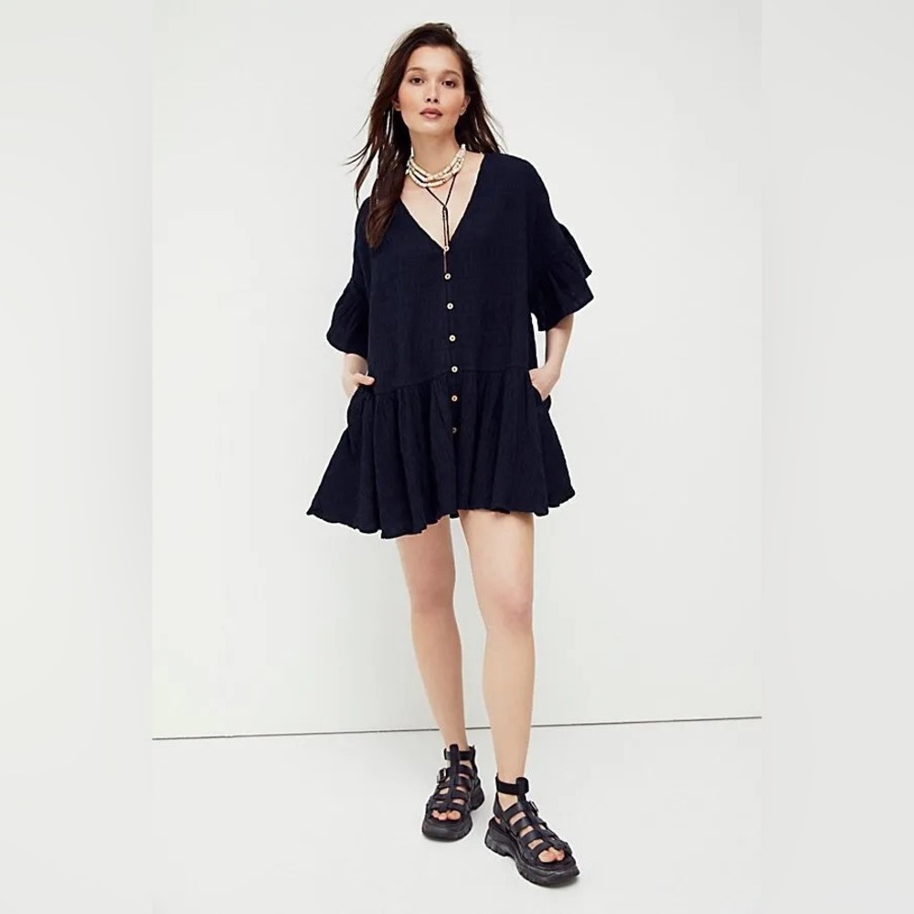 Free People Kaylani Oversized Boho Tunic Dress Black